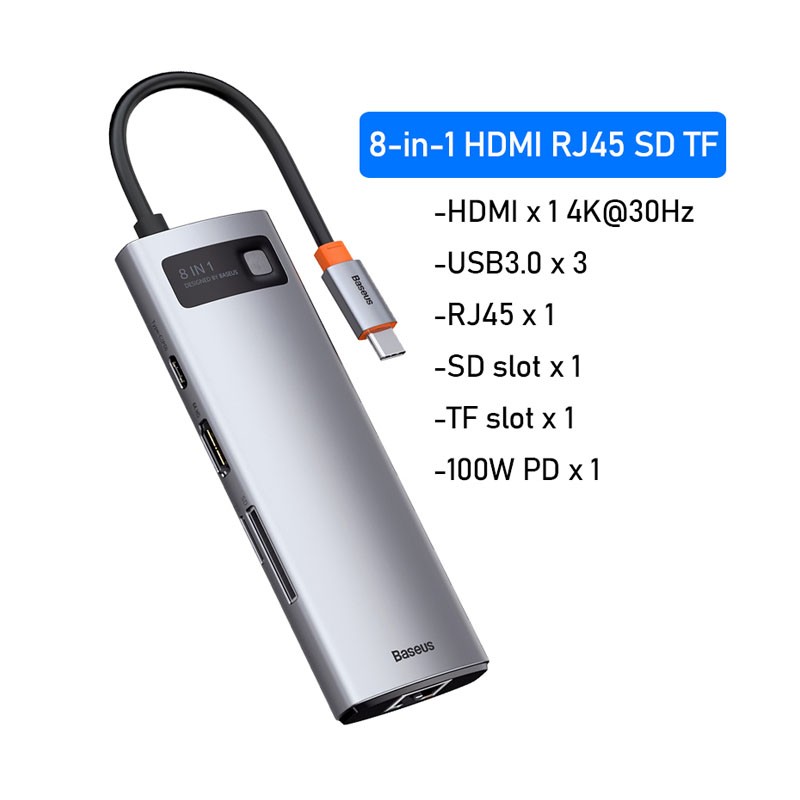 Baseus HUB Metal Gleam Series 8-in-1 Multifunctional Type-C to PD 4K HD USB3.0 Docking Station 3 Baseus HUB Metal Gleam Series 8-in-1 Multifunctional Type-C