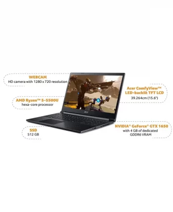 Acer Aspire 7 Gaming Laptop Ryzen 5-5500U ( 8 GB/512 GB SSD/Nvidia GTX 1650) 15.6 Inches FHD Display