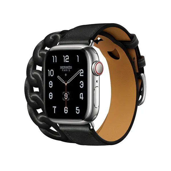 APPLE WATCH HERMÈS SERIES 8 41mm Silver Stainless Steel Case with Noir Swift Leather Gourmette Double Tour price in Bangladesh MC Solution BD
