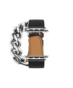 APPLE WATCH HERMÈS SERIES 8 41mm Silver Stainless Steel Case with Noir Swift Leather Gourmette Metal Double Tour price in Bangladesh MC Solution BD