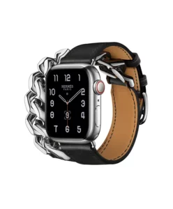 APPLE WATCH HERMÈS SERIES 8 41mm Silver Stainless Steel Case with Noir Swift Leather Gourmette Metal Double Tour price in Bangladesh MC Solution BD