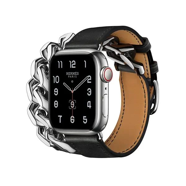 APPLE WATCH HERMÈS SERIES 8 41mm Silver Stainless Steel Case with Noir Swift Leather Gourmette Metal Double Tour price in Bangladesh MC Solution BD