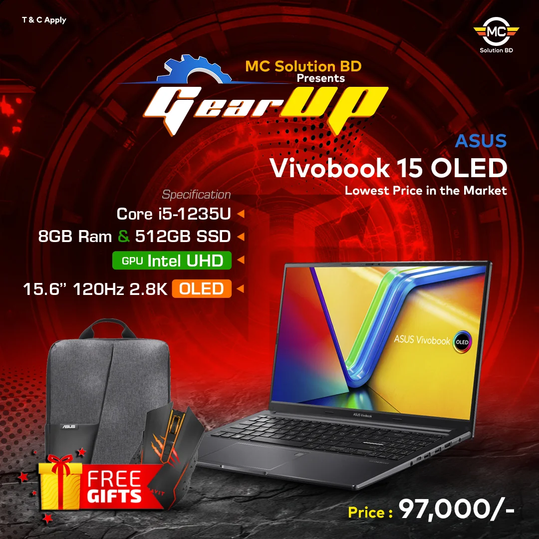 Asus VivoBook 15 OLED A1505ZA | 15.6” 120Hz 2.8K OLED | 12th Gen i5- 1235U | 8GB DDR4 | 512GB SSD | Intel UHD | W11 | HS | Indie Black 
