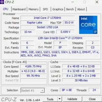 CPU-Z Acer Predator Helios Neo 16 Performance | MC Solution BD