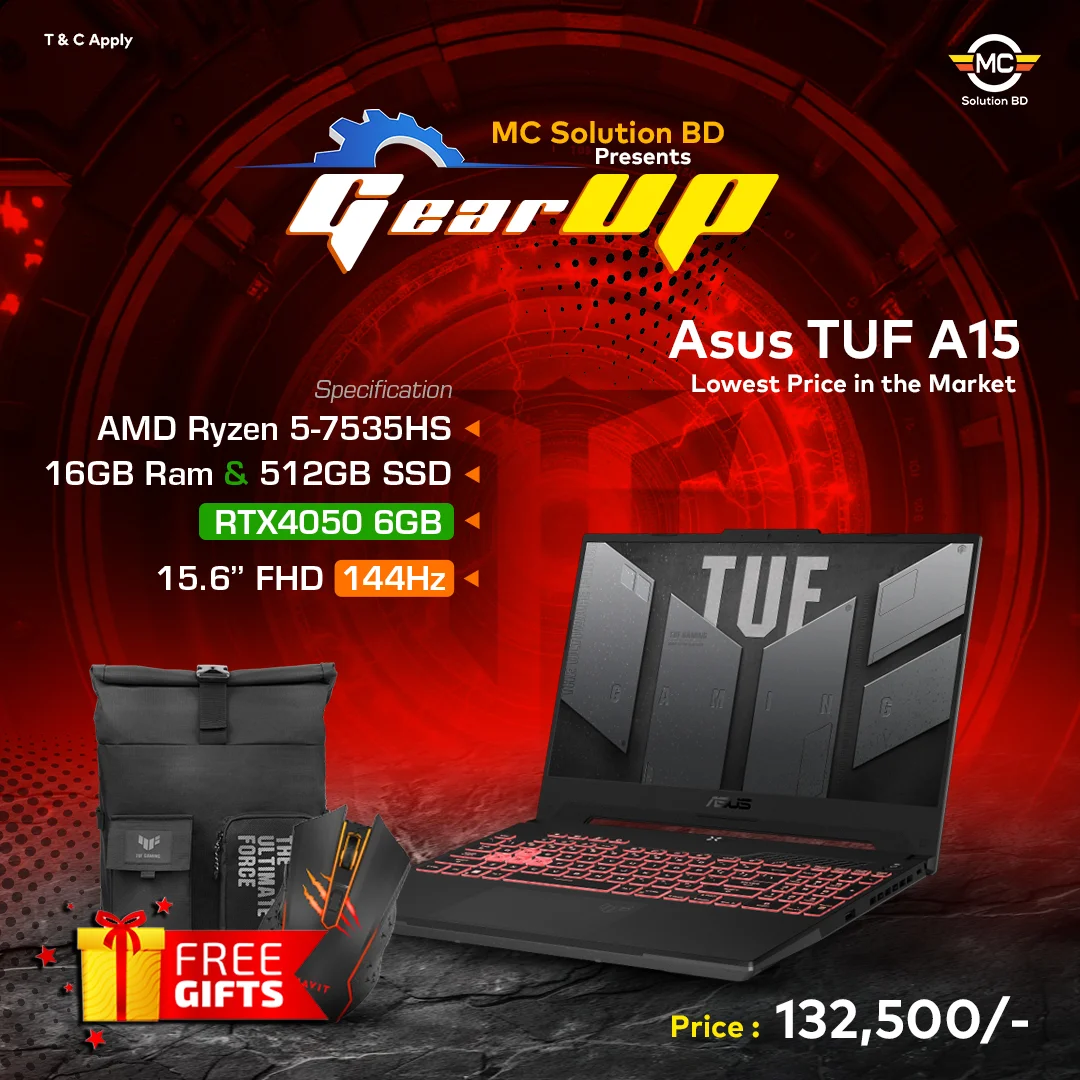 Asus TUF Gaming A15 FA507NU 2023 | 15.6” FHD 144Hz  | Ryzen 5-7535HS | 16GB DDR5 | 512GB SSD | RTX4050 6GB | W11