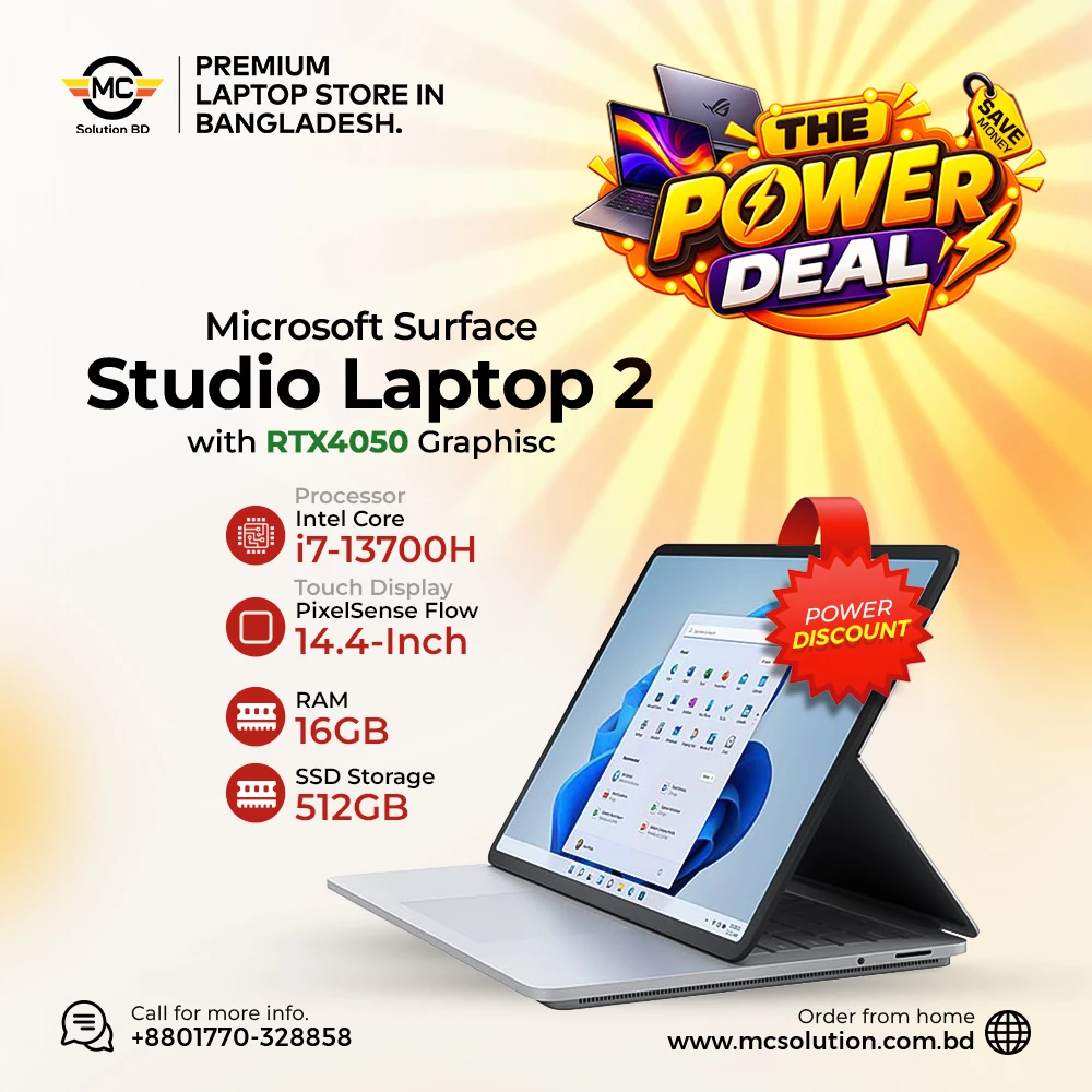 Microsoft Surface Laptop Studio 2  | 14.4” PixelSense Touch | 13th Gen Intel Core i7-13700H | 16GB Ram | 512GB SSD | RTX 4050