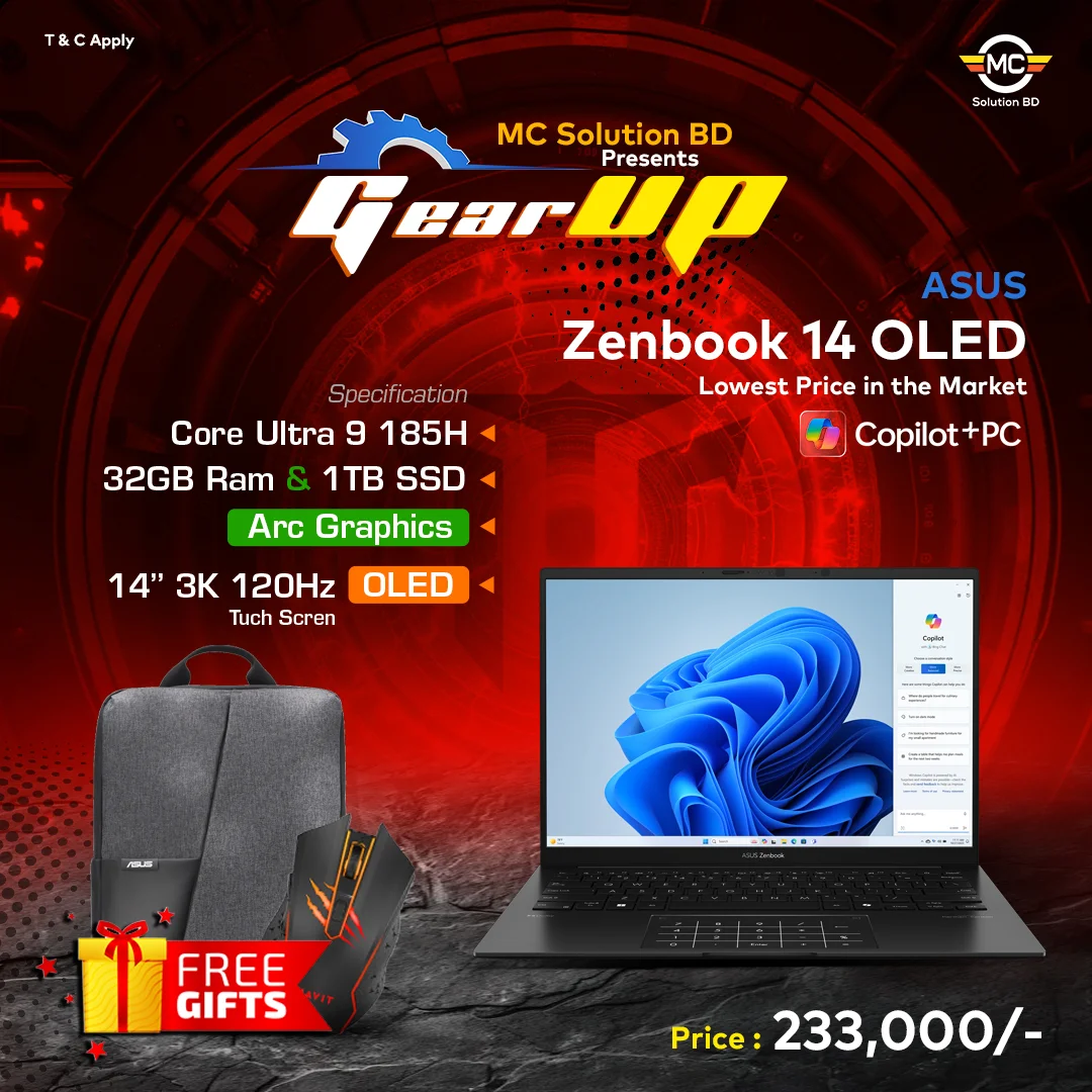 ASUS Zenbook 14 OLED UX3405M-346WS | 14″ 3K T-SCREN OLED 120Hz | CU9-185H | 32GB Ram |  1TB SSD | Intel Arc | W11