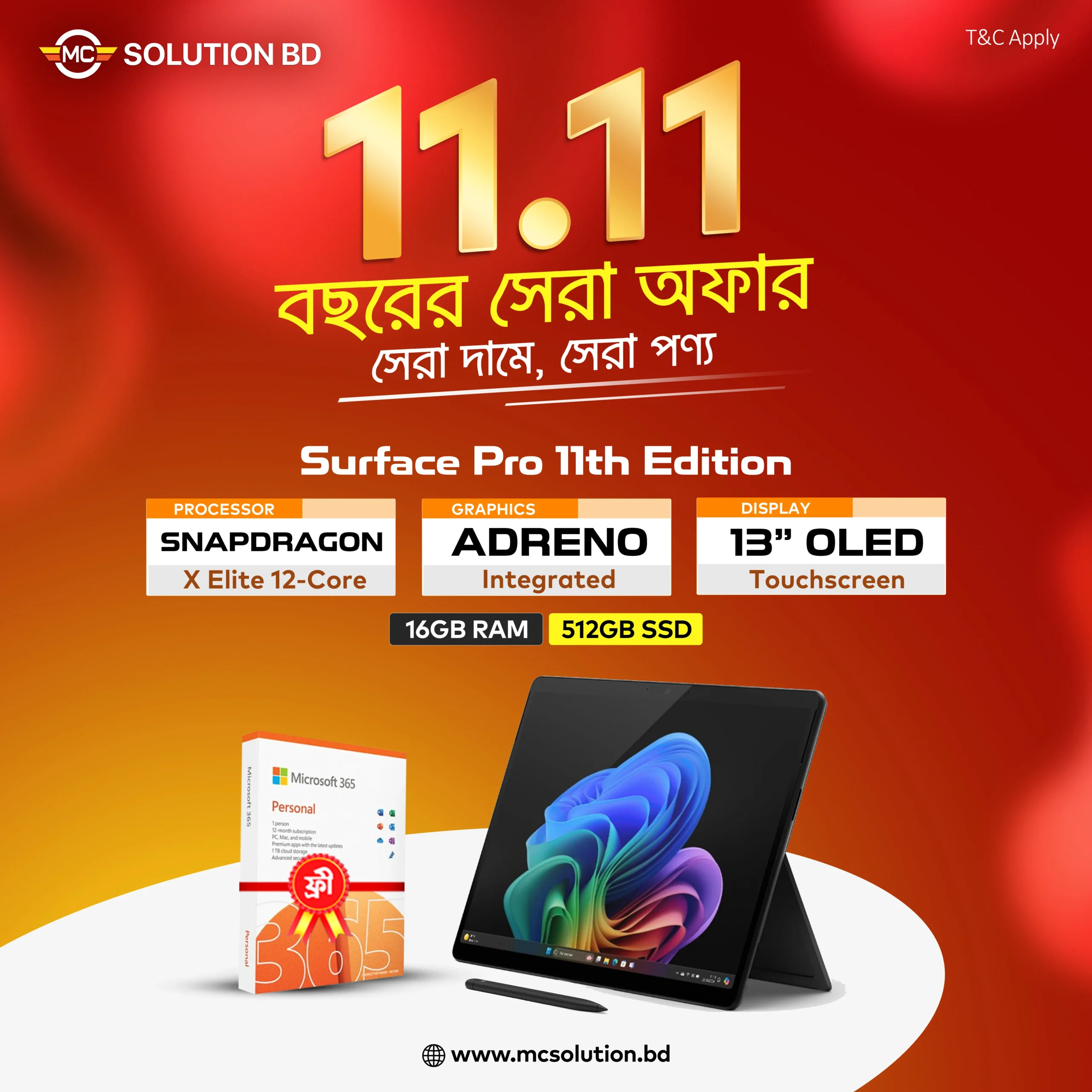 Microsoft Surface Pro 11 | 13" OLED | Snapdragon X Elite 12-Core | 16GB Ram | 512GB SSD | (ZIA) 3 surface pro 11 x elite 16 512 black 11 11 offer scaled