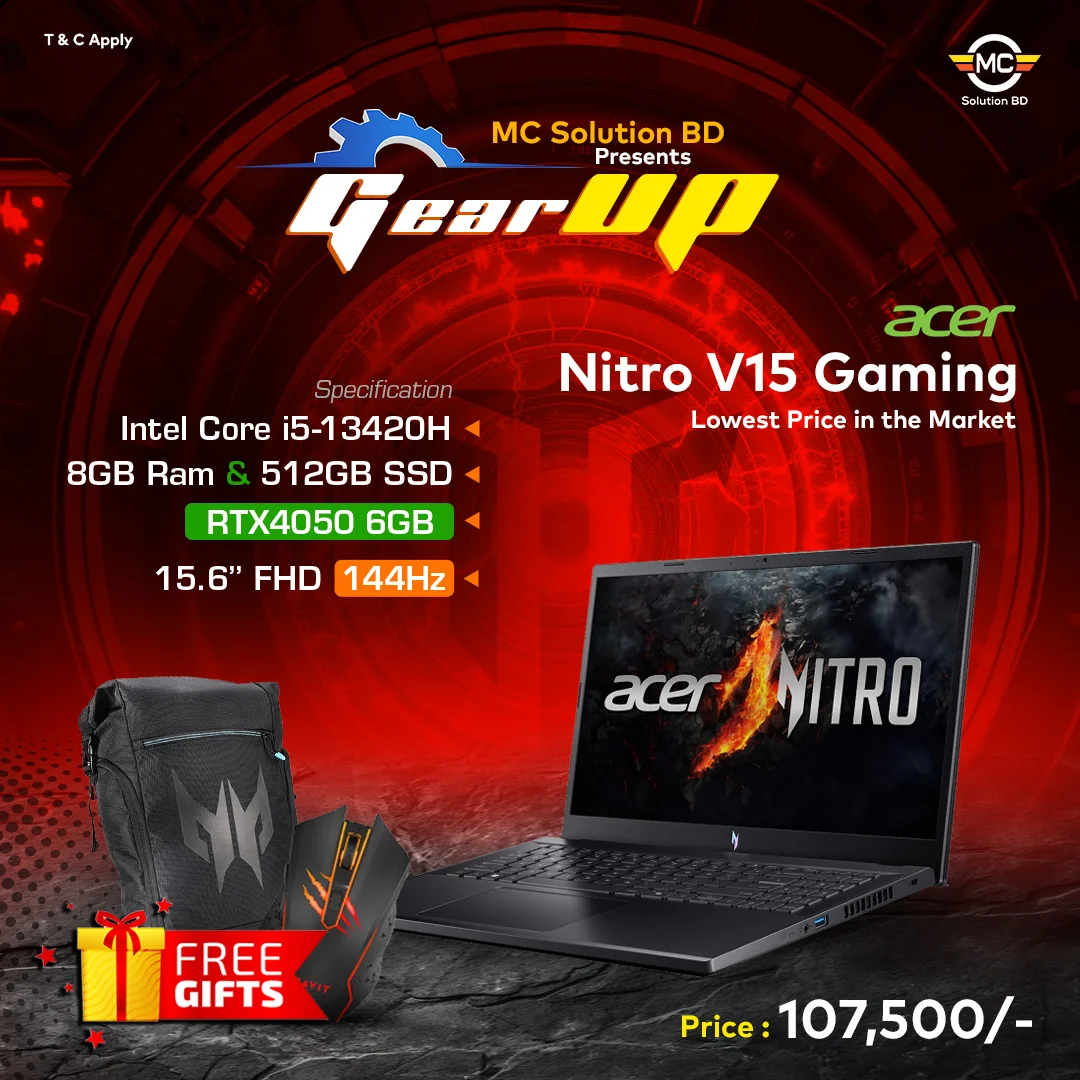 Acer Nitro V 15 ANV15-51-59 | 15.6″ FHD 144Hz | i5-13420H | 8GB DDR5 | 512GB SSD | RTX4050 6GB | W11