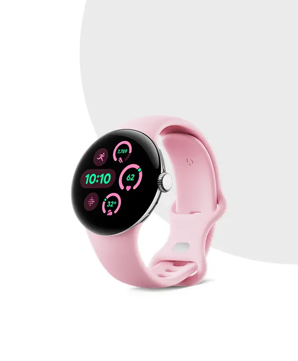 Google Pixel Watch 3 41mm Polished Silver Aluminum Case Rose Quartz Active Band