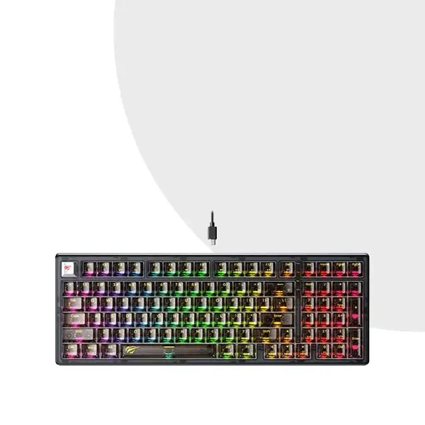 Havit KB875L Gamenote Usb To Type-c Rgb Backlit Custom Lighting Mechanical Keyboard With Transparent Key