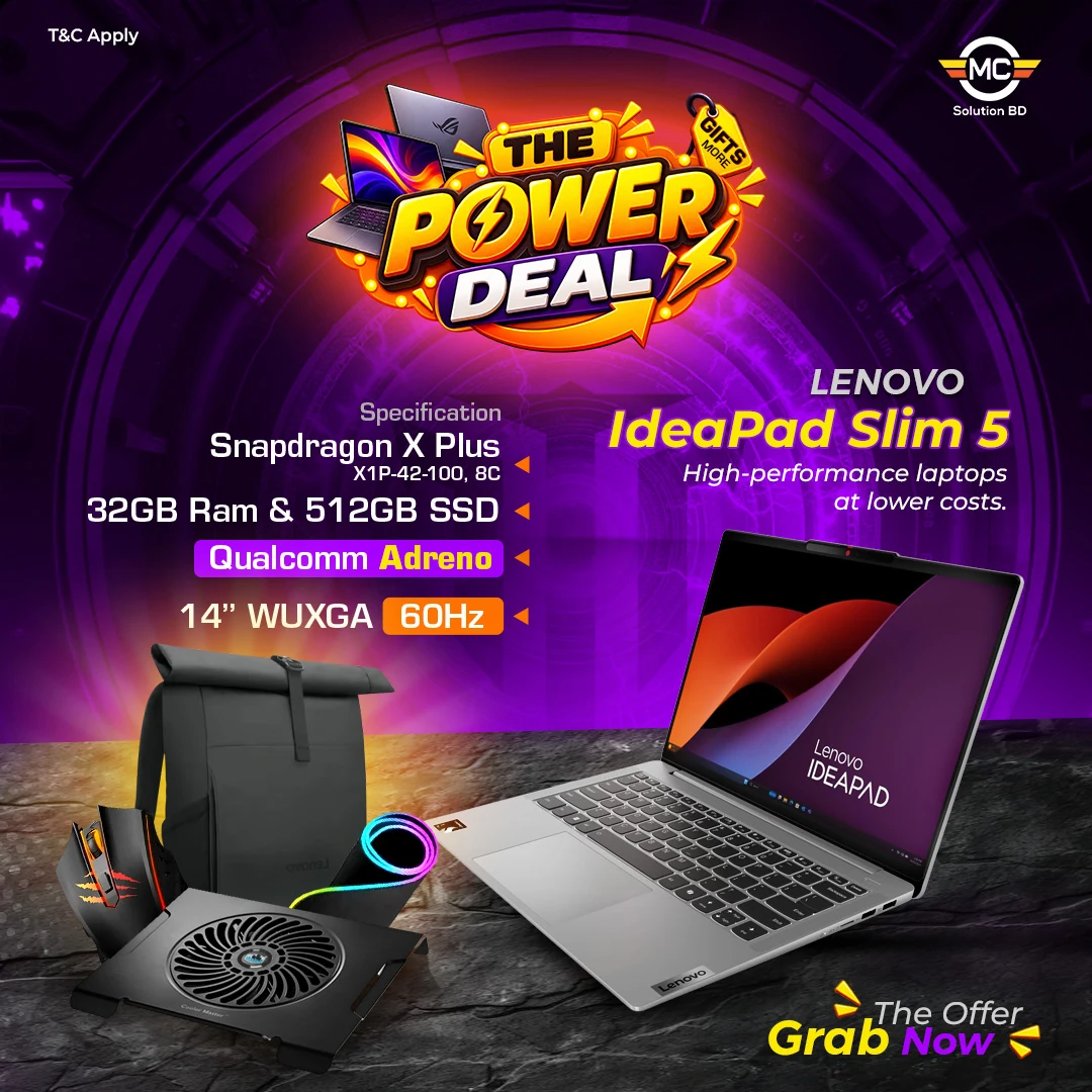Lenovo IdeaPad Slim 5 2WMJ | 14″ WUXGA | Snapdragon X Plus X1P-42-100 | 32GB Ram | 512 SSD | Qualcomm Adreno GPU | Hexagon NPU