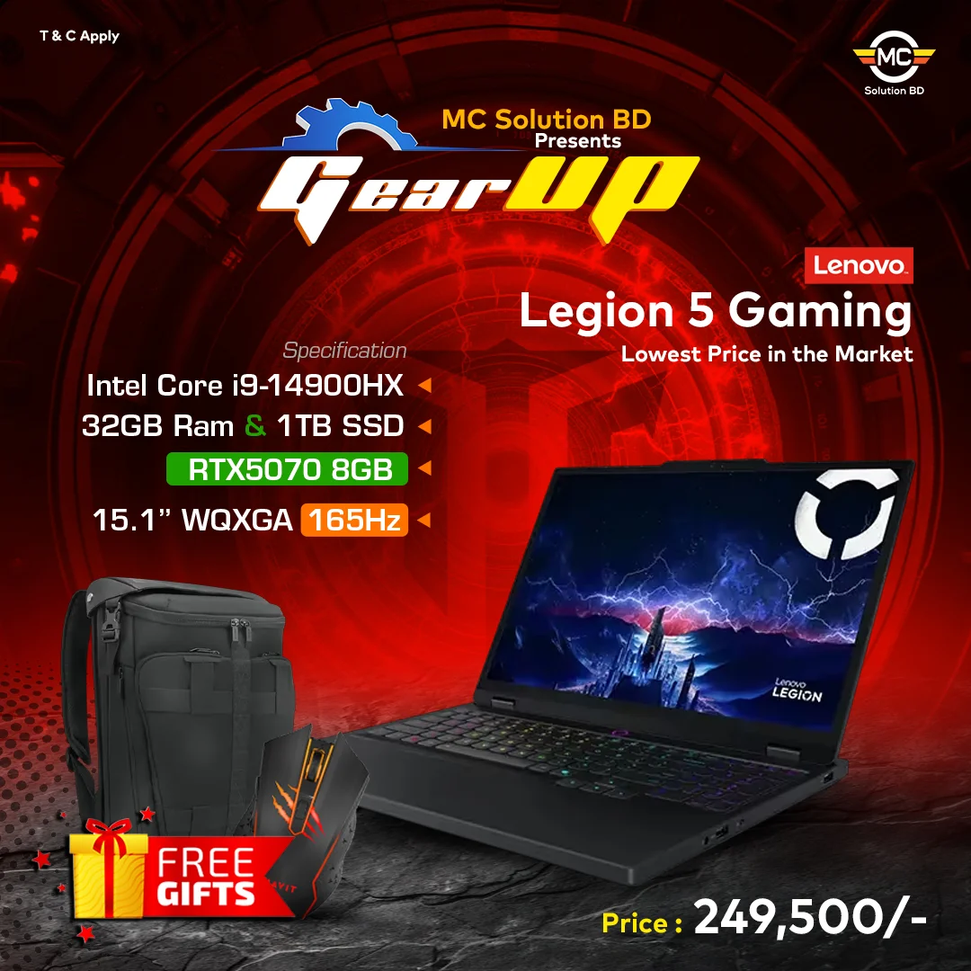 LEGION 5 4EMJ| 15.1” WQXGA 165Hz  | 14th Gen i9 14900HX | 32GB DDR5 | 1TB SSD | RTX 5070 8GB
