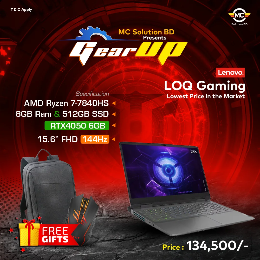 Lenovo LOQ AUMJ Gaming Laptop 2023 | 15.6” FHD 144Hz | Ryzen 7 7840HS | 8GB DDR5 | 512GB SSD | RTX4050 6GB | W11 | Storm Grey