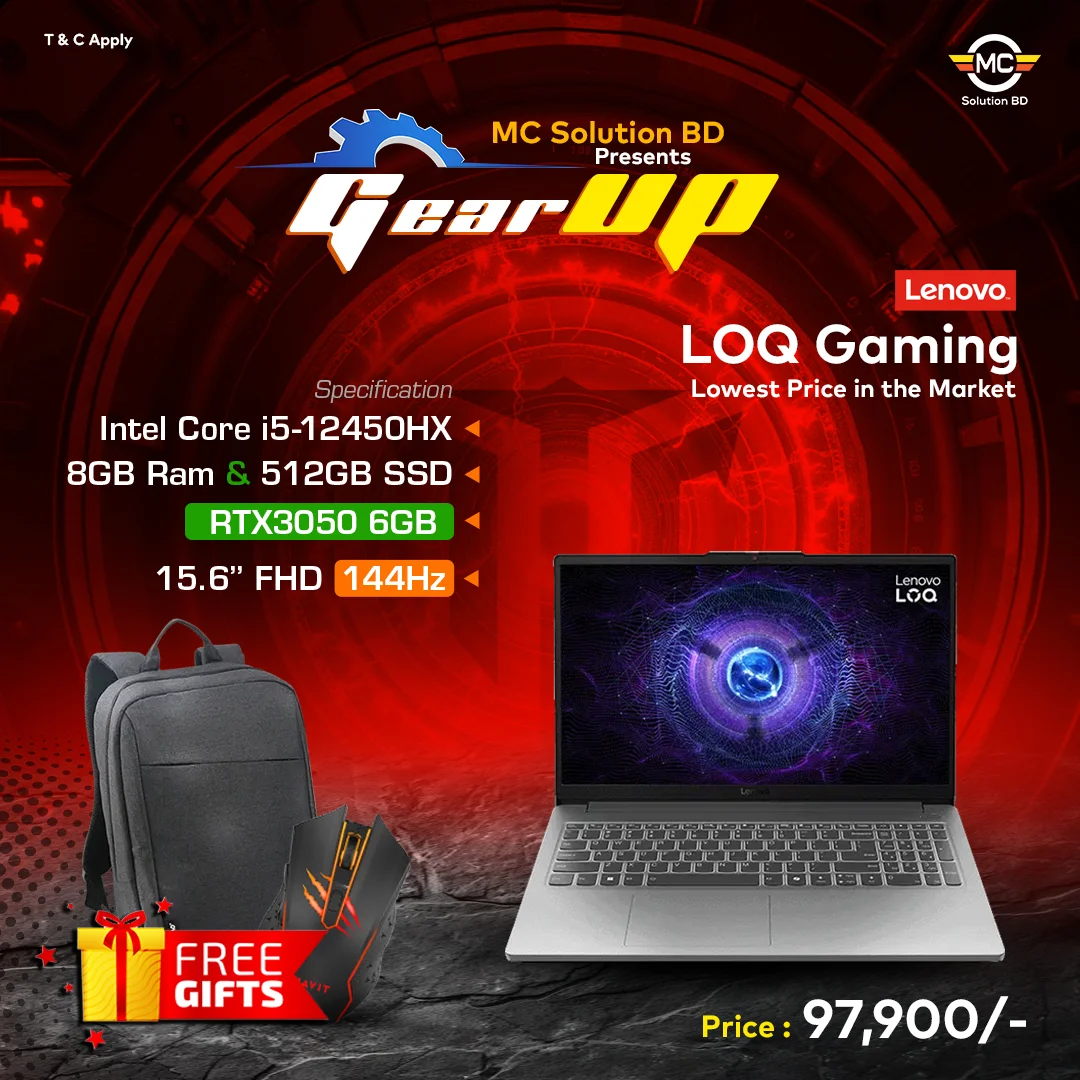 Lenovo LOQ 2AMJ | 15.6” FHD 144Hz | 12th Gen  i5-12450HX | 8GB DDR5 | 512GB SSD | RTX3050 6GB | W11 | Luna Grey