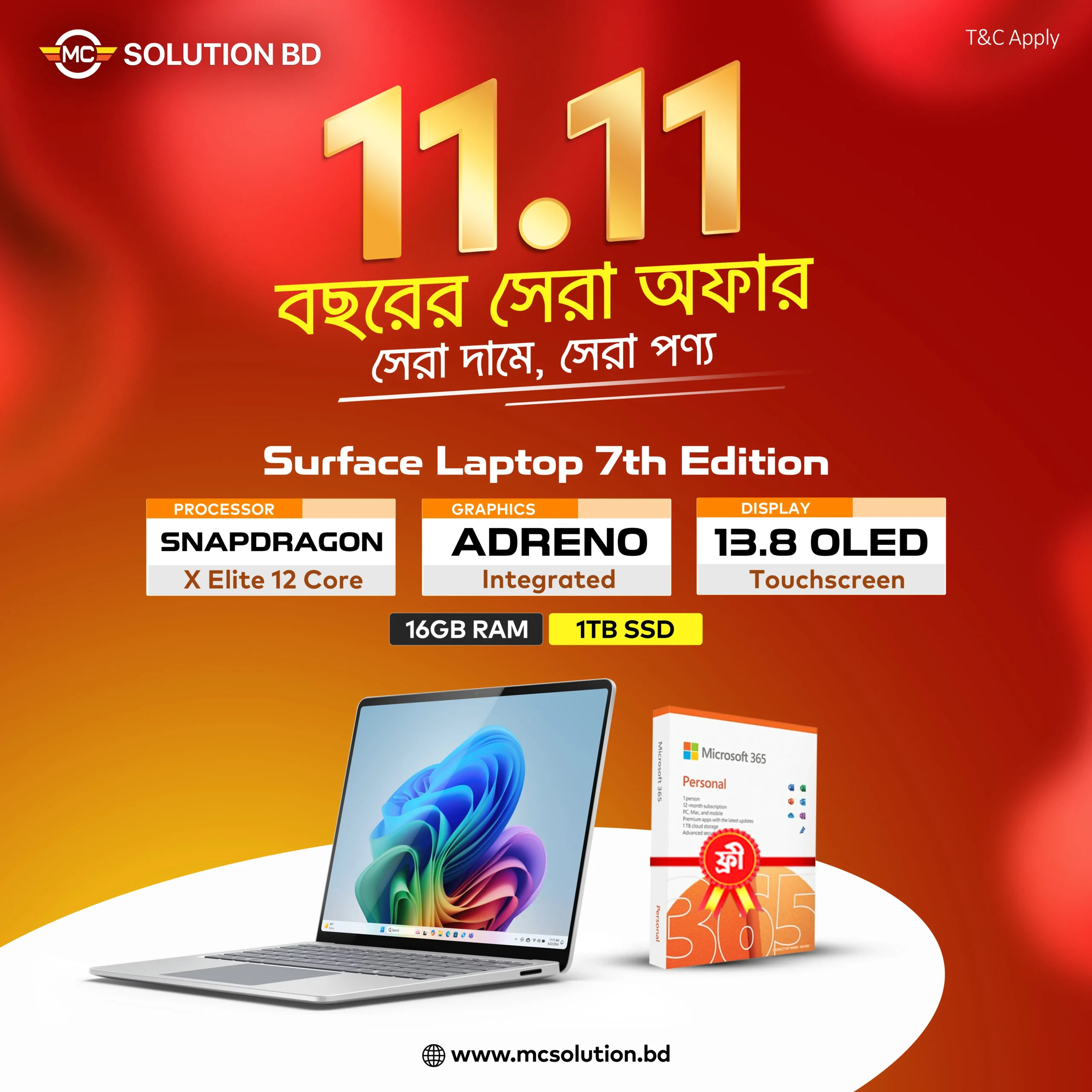 Microsoft Surface Laptop 7th Edition | 13.8” Touchscreen |16GB Ram | 1TB SSD | Snapdragon® X Elite (12 Core) 3 Microsoft Surface laptop 7 Price in BD