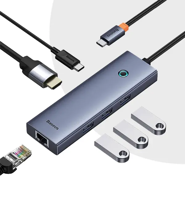 Baseus Ultrajoy Series 6 Port Hub Port Multi-Functional Hub HDMI4K 30@Hz Rj45 USB 3.0 3X  PD 6 In 1 Hub B00052802811-00