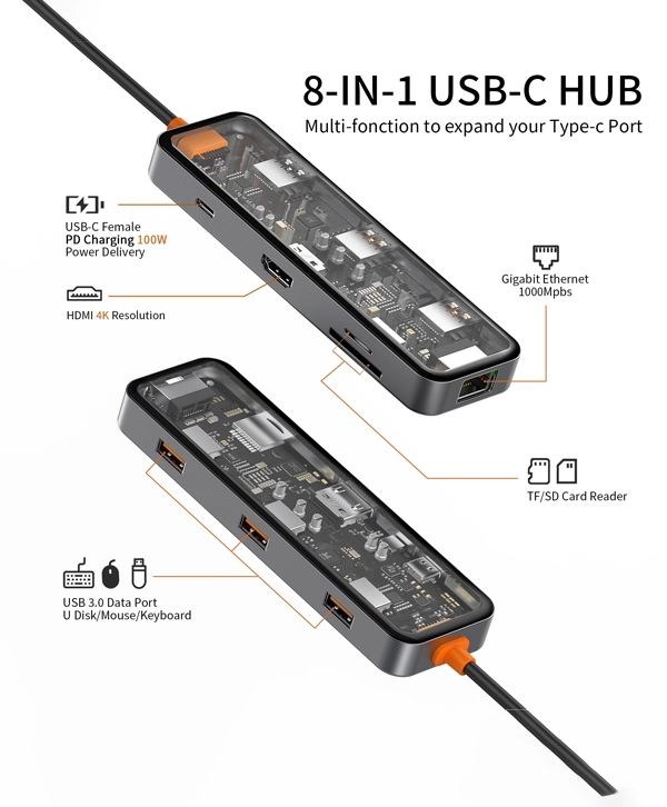 WiWU Cyber Hub 8 in 1 USB-C Multiport Adapter Dock
