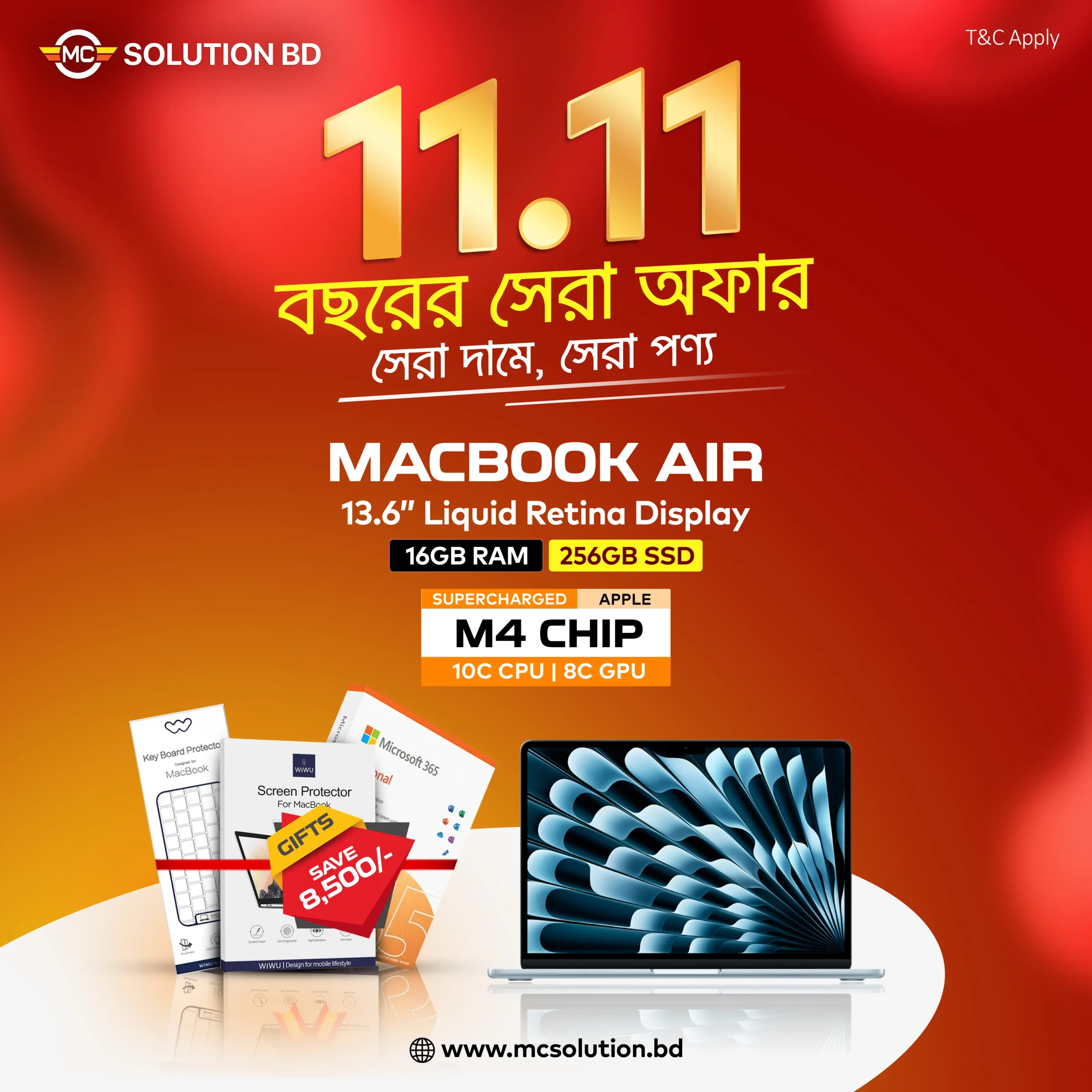 MacBook Air M4 | 13.6″ Display | 10-Core CPU 8-Core GPU | 16GB RAM – 256GB SSD