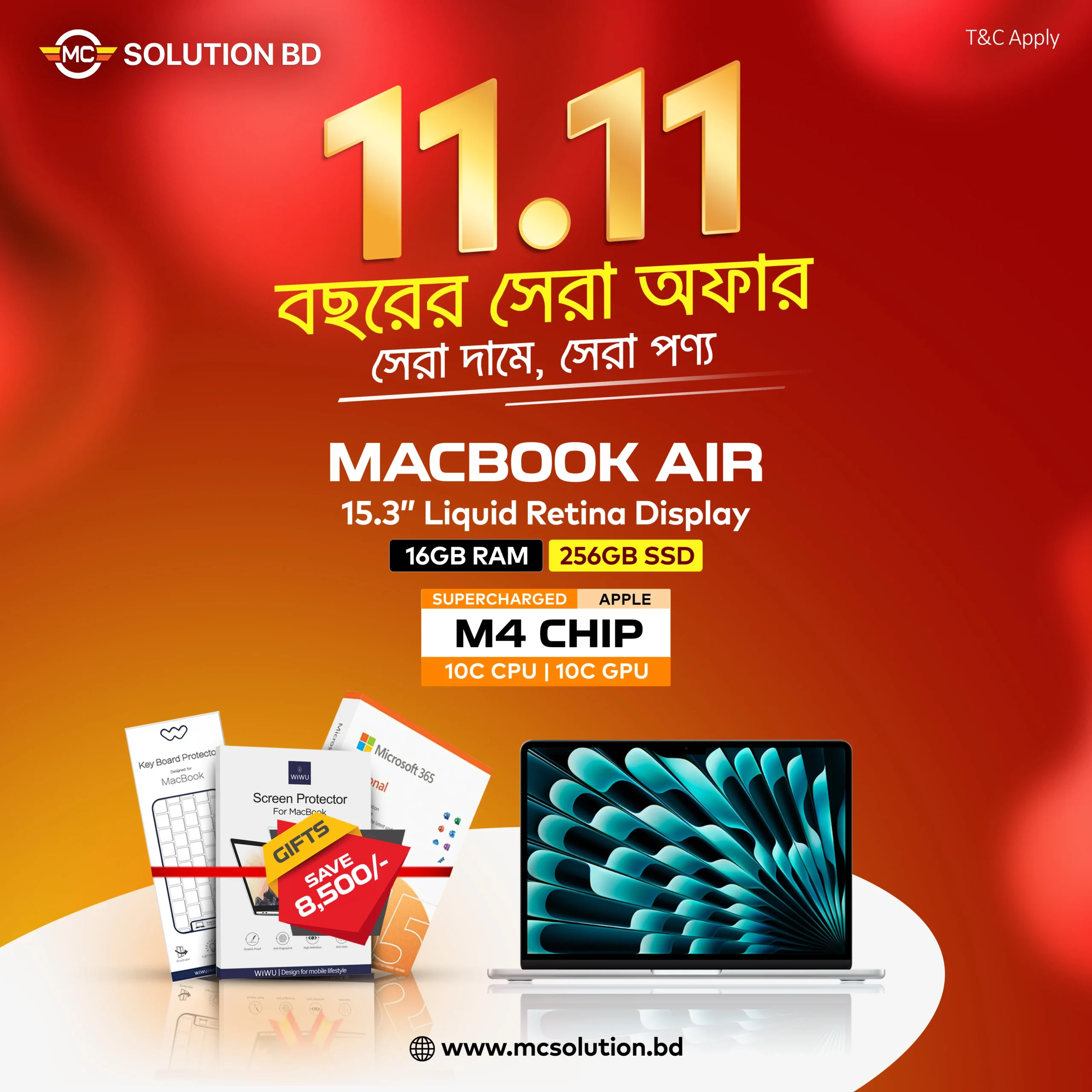 MacBook Air M4 | 15.3″ Display | 10-Core CPU 10-Core GPU | 16GB RAM  256GB SSD