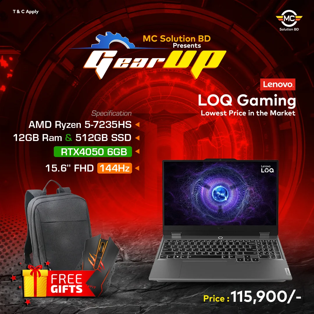 Lenovo LOQ LEMJ | 15.6” FHD 144Hz | Ryzen 5 7235HS | 12GB DDR5 | 512GB SSD | RTX4050 6GB | W11