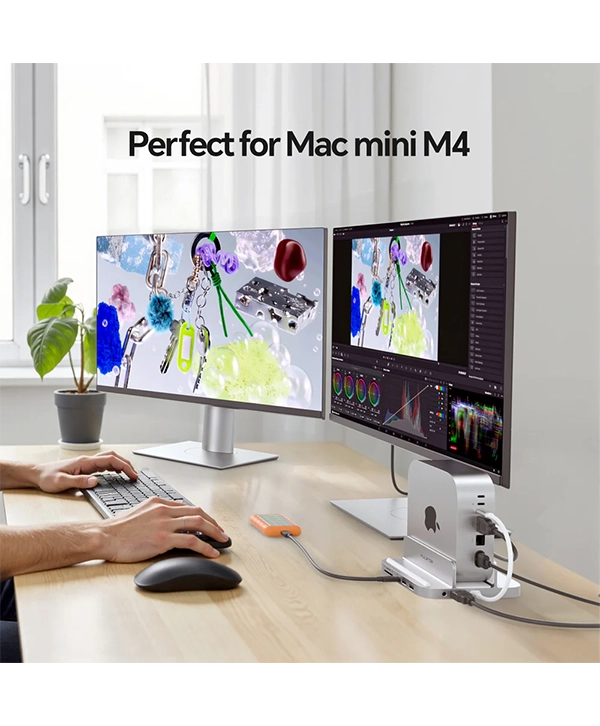 PULWTOP Mac Mini M4 Dock and Stand (9-in-1, M.2 SSD case, HDMI 4K, 10Gbps）