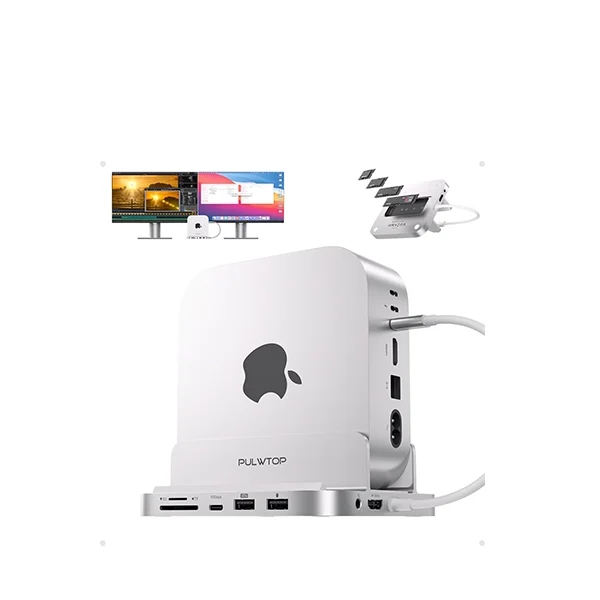PULWTOP Mac Mini M4 Dock and Stand (9-in-1, M.2 SSD case, HDMI 4K, 10Gbps）