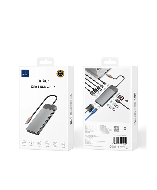 WiWU Linker 12 in 1 Type C hub USB C Docking Station for Macbook with HDMI SDTF card reader VGA LAN PD100W 2