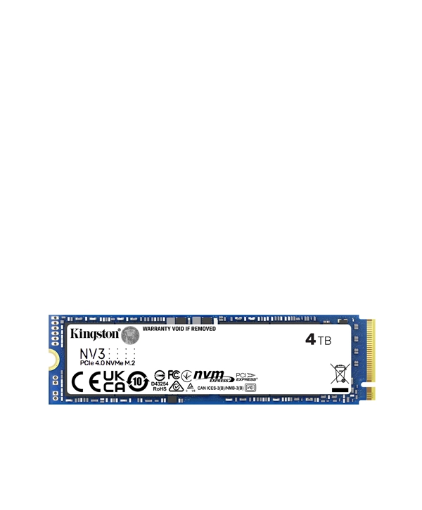 Kingston NV3 PCIe 4.0 NVMe M.2 4TB SSD Up to 6,000MB/s read, 5,000MB/s write