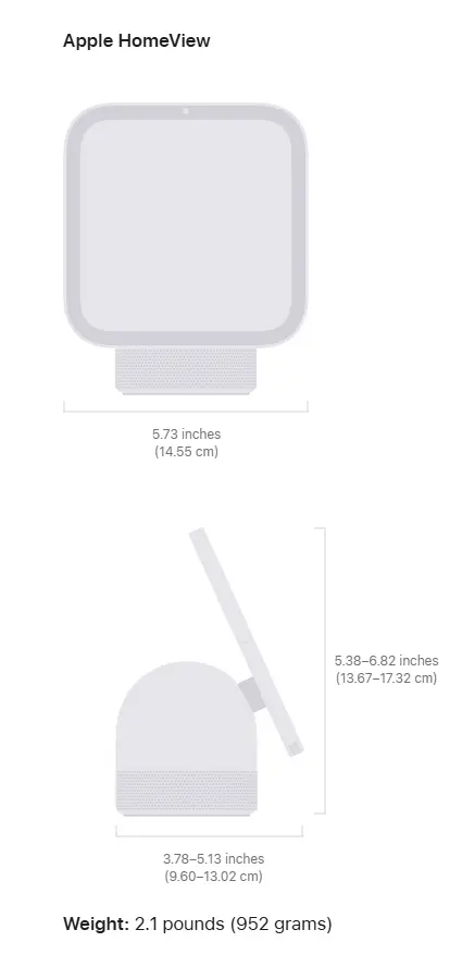 Apple HomeView Size and Weight